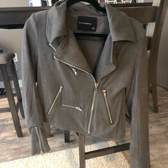 Olivaceous Jackets & Blazers - Grey suede leather jacket